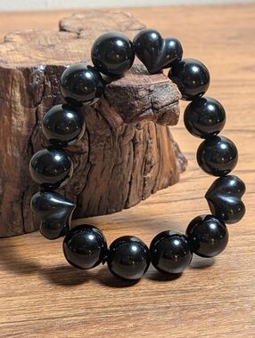 Handmade Black Obsidian 13.5-14mm Crystal Bracelet